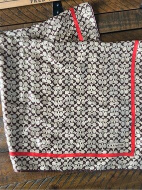 Coach Square Silk Scarf 26” X 26” Vintage Coach Beige With Reddish Border